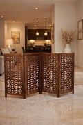 Hand-Carved Mango Wood Boho Privacy Screen (3-Panel)